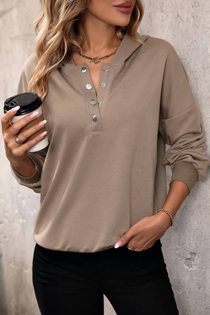 CWOHOL1004_FALL BUTTONED HOODED LONG-SLEEVED HOODIE