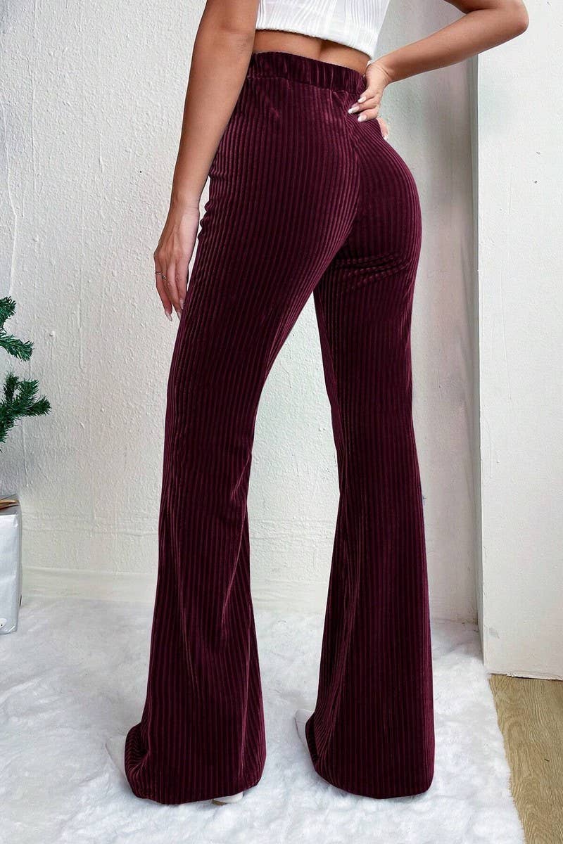 CWBLP2056_HIGH WAIST CORDUROY FLARE WIDE LEG SWEATPANTS