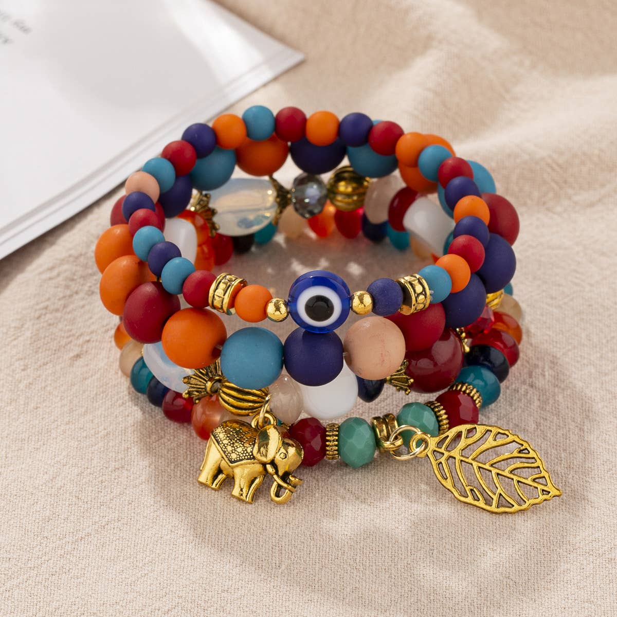 MULTI-LAYERED ELEPHANT LEAF BEAD BRACELET