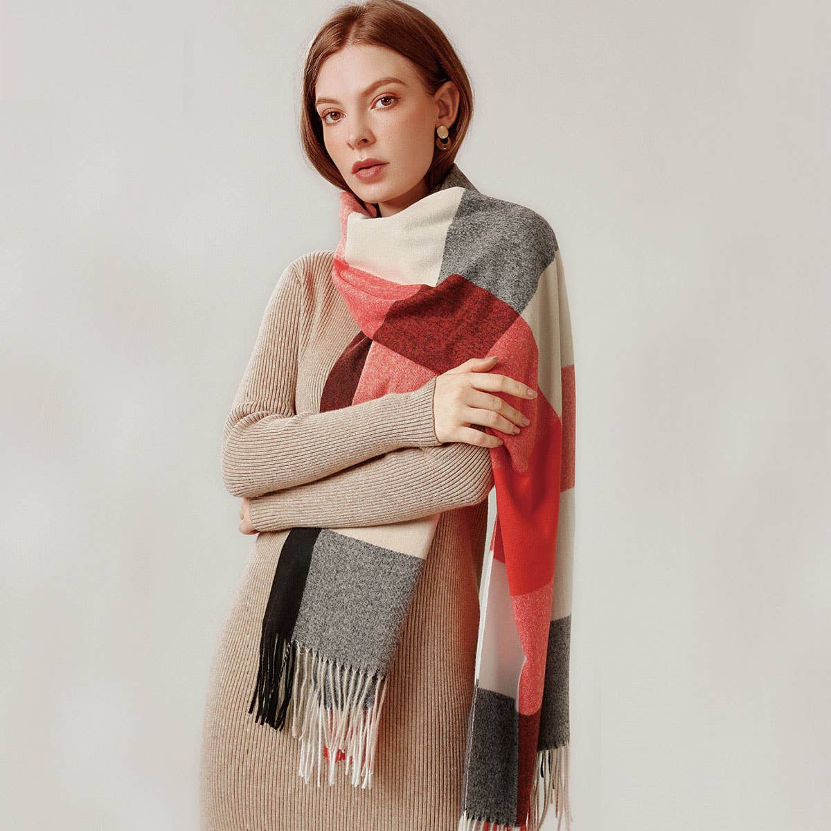 Elegant Plaid Shawl - Winter Scarf for Women