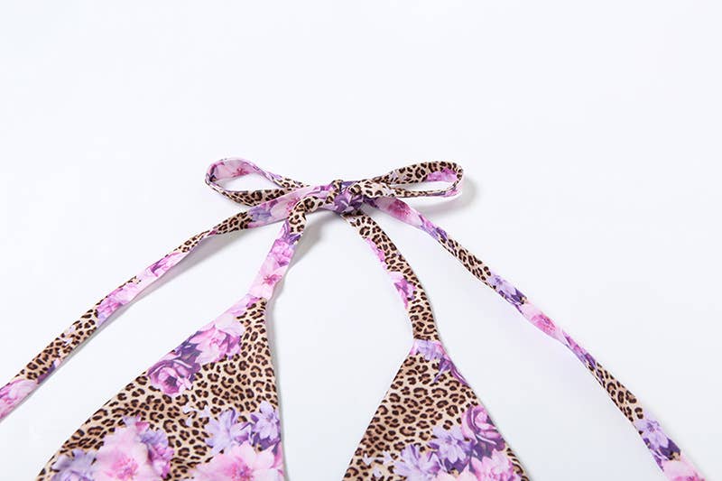 Leopard Floral Halter Tie Bikini Set