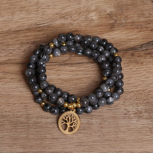 108 GOLDEN TREE OF LIFE PENDANT BEADED BRACELET_CWAJE3943