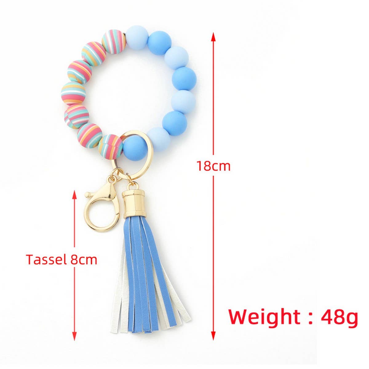 Colorful Silicone Bead Bracelet with Wood Keychain_CWAB5108