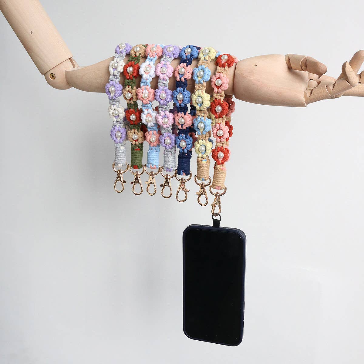 NEW PEARL FLOWER COTTON ROPE KEYCHAIN