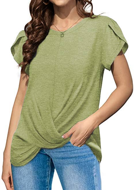 Solid color knotted short-sleeved blouse