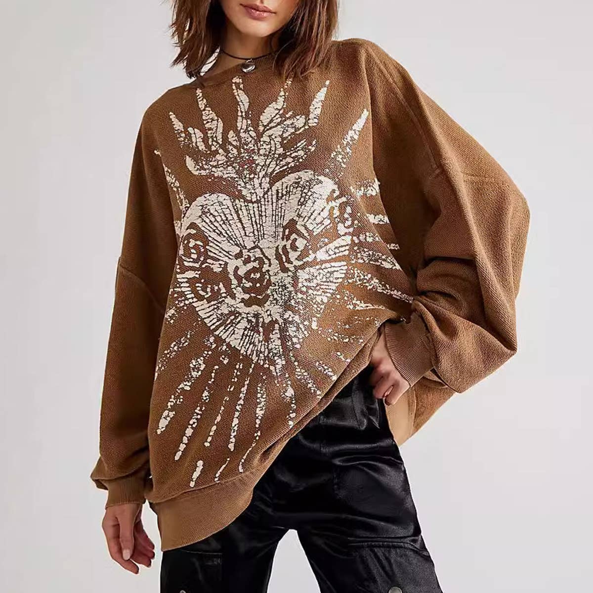 AMERICAN FASHION VINTAGE PRINTED CREW-NECK HOODIE