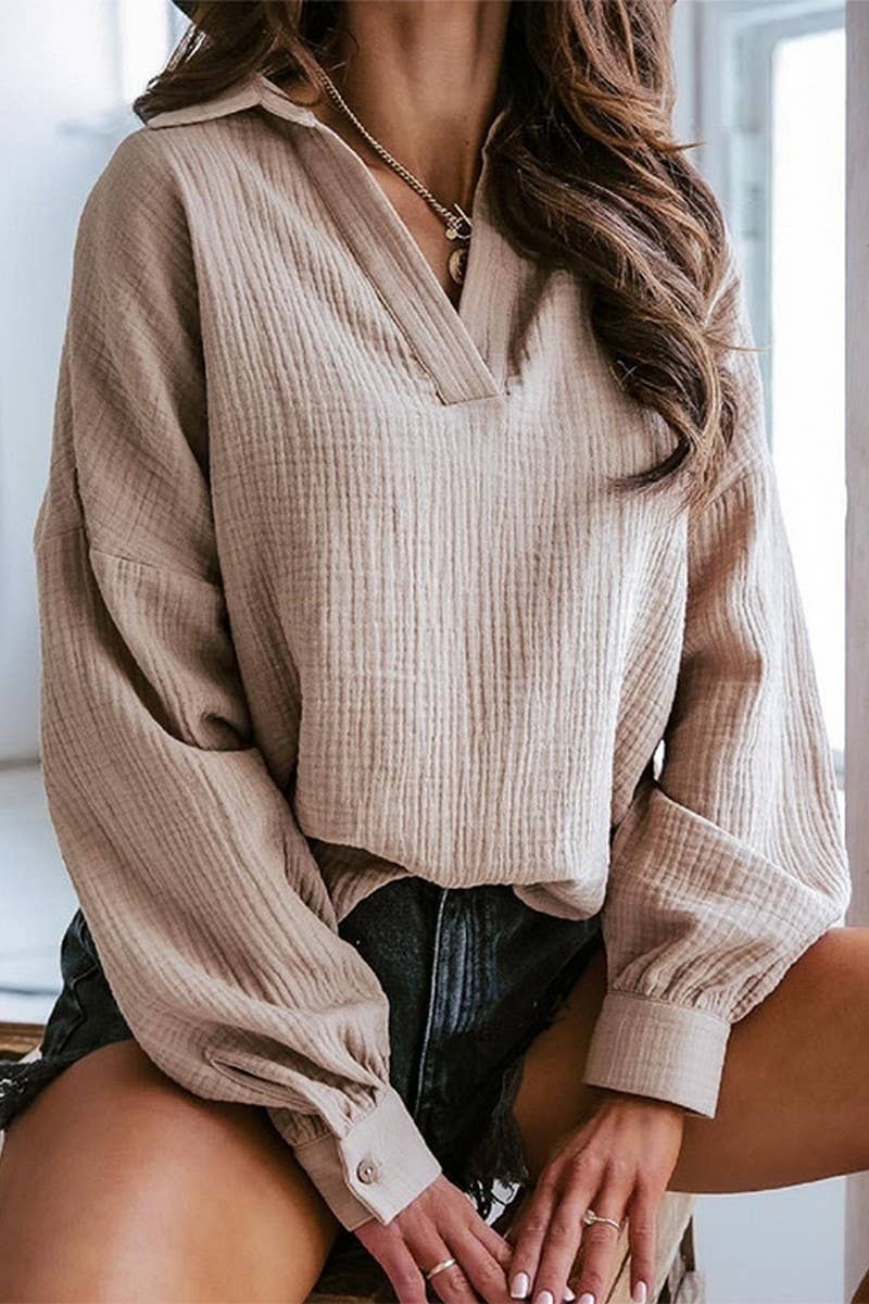 Lapel lantern long sleeve solid color shirt