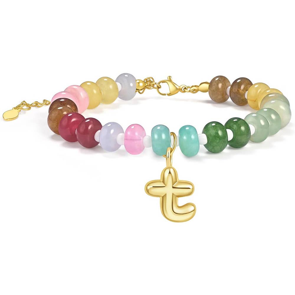 26-letter Dopamine-colored natural stone bracelet
