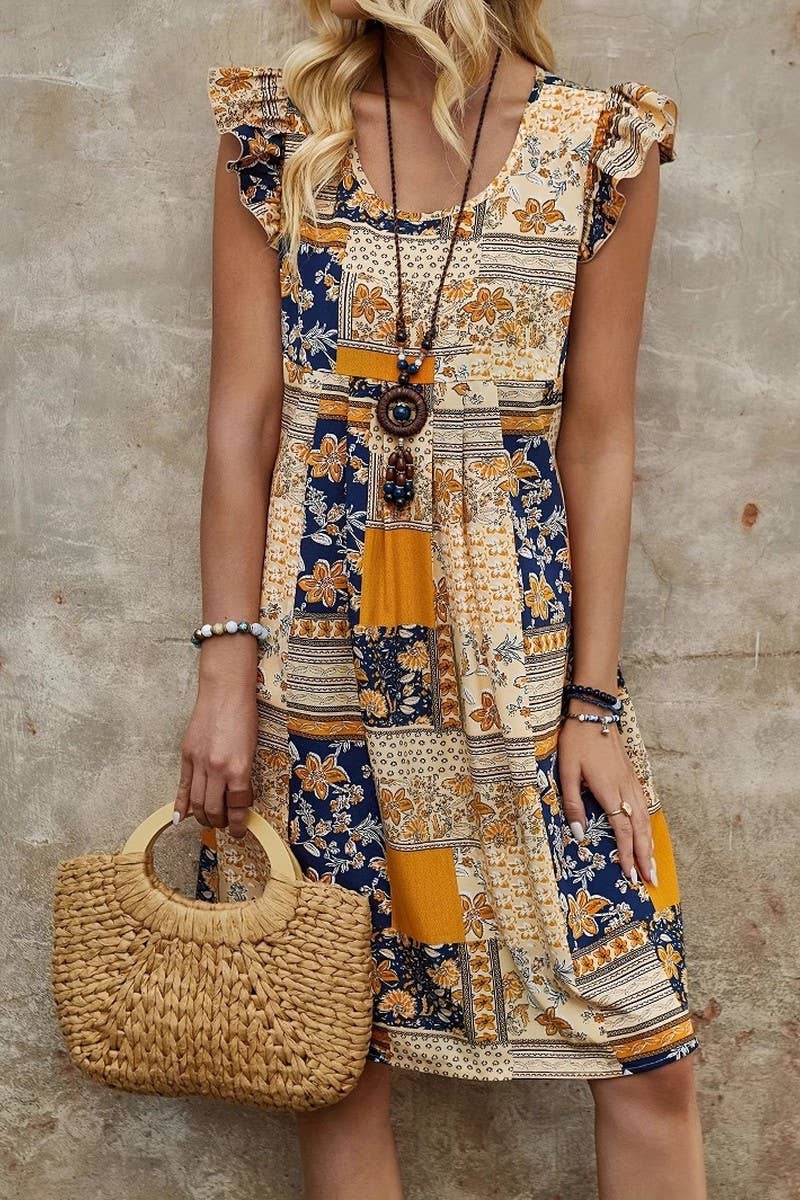 CWDSD8782_SUMMER SLEEVELESS PRINTED BOHEMIAN DRESS