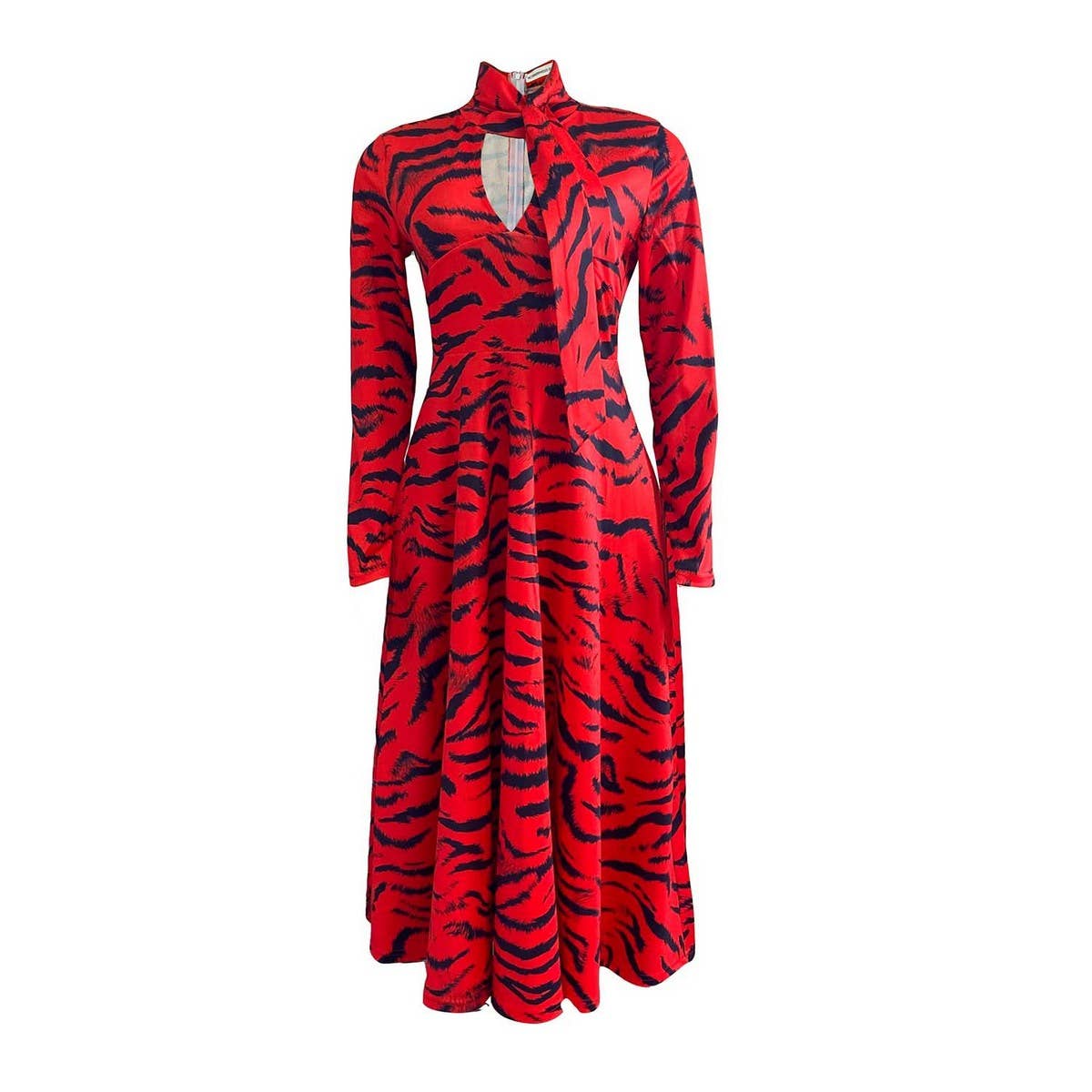 LONG-SLEEVED HIGH-WAISTED OVERSIZED PRINTED DRESS