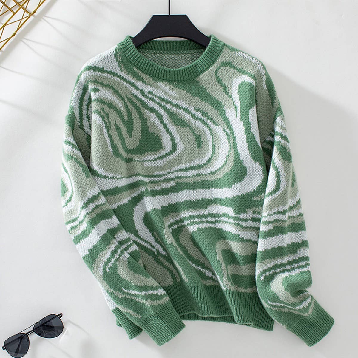 Abstract pattern jacquard Y2K pullover sweater