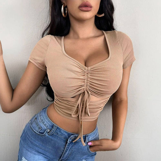 Drawstring Crop Top Sexy Sweet & Spicy T-Shirt