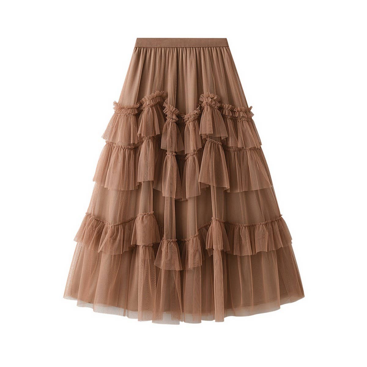Tiered Tulle Patchwork Flared Maxi Skirt