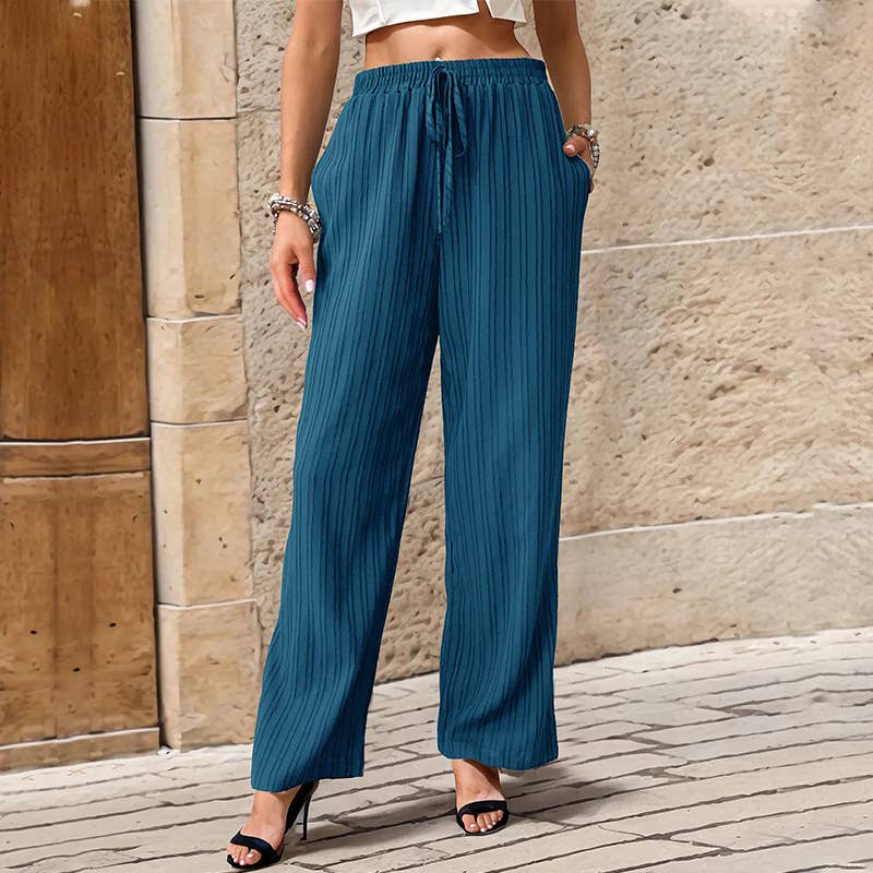 SOLID COLOR PLEATED STRAIGHT LEG CASUAL PANTS