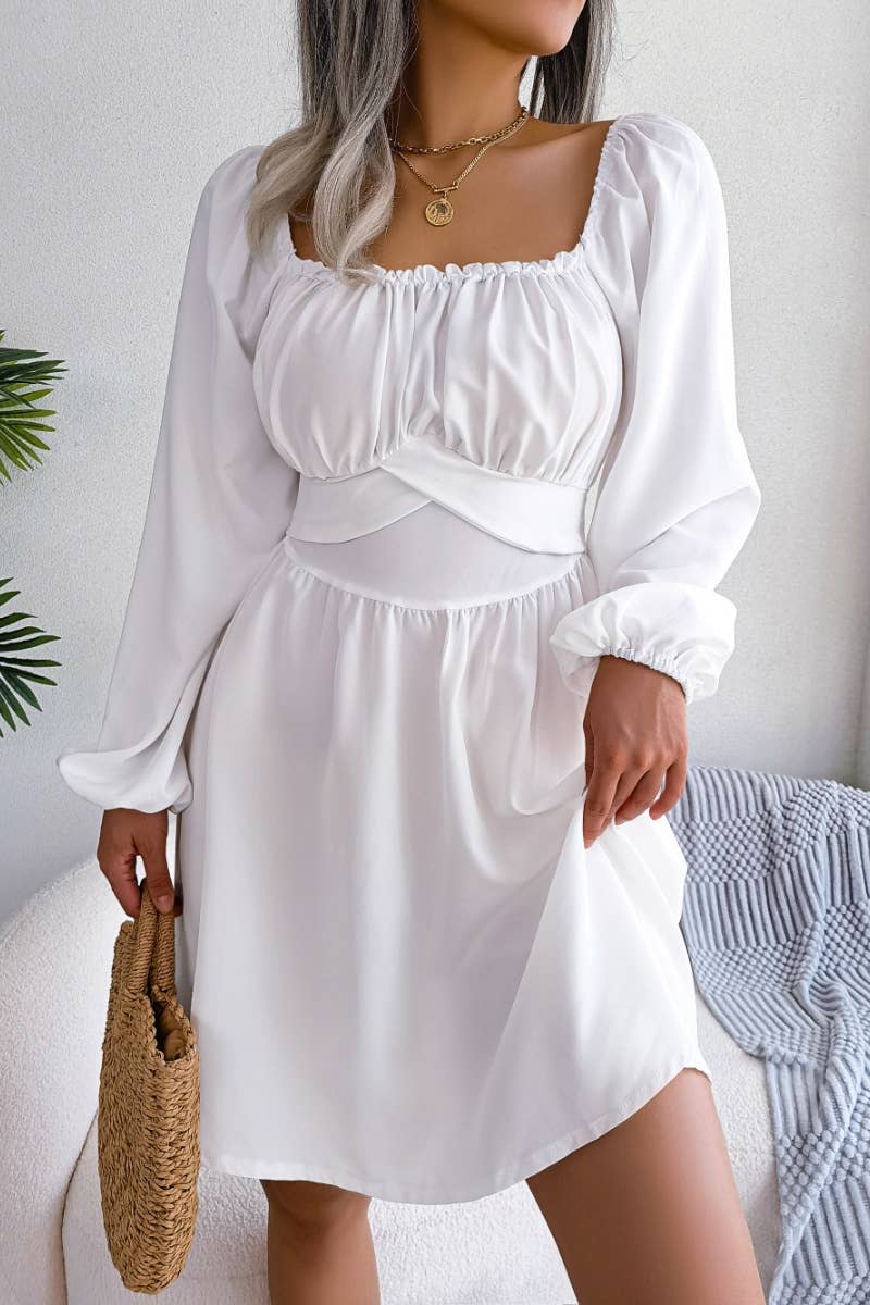 CWDSD4702_WAFFLE DRESS WITH SQUARE COLLAR AND WAIST