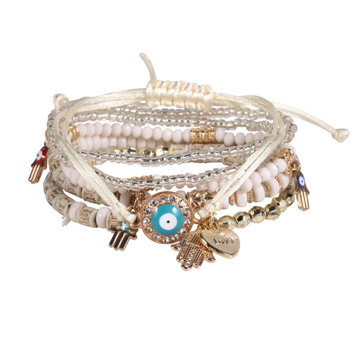 HANDMADE BEADED EVIL EYE LAYERED BRACELET