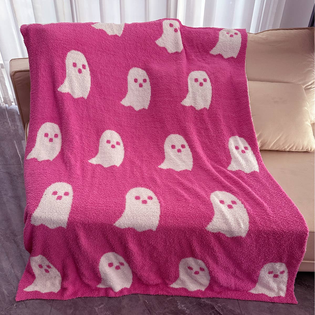 GHOST KNITTED JACQUARD BLANKET COVER BLANKET