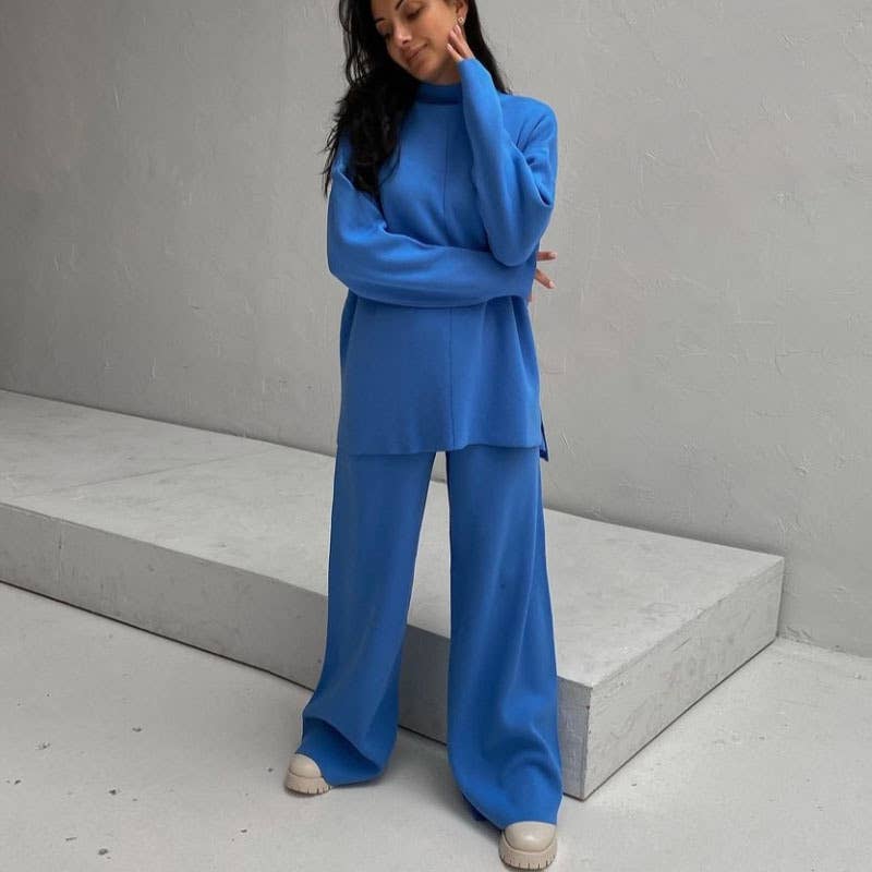LONG SLEEVE LOOSE SWEATER KNIT TOP PANT SUIT