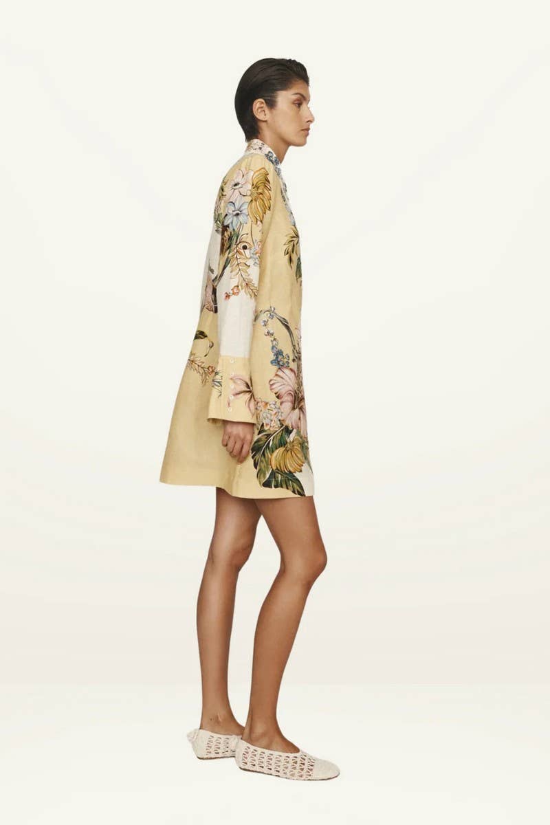 CWDSD8252_NEW PRINTED CASUAL TRUMPET SLEEVE DRESS