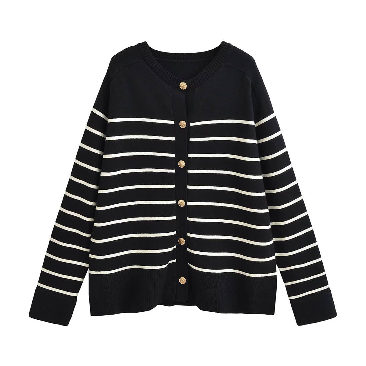 STRIPED LONG-SLEEVED SINGLE-BREASTED CARDIGAN