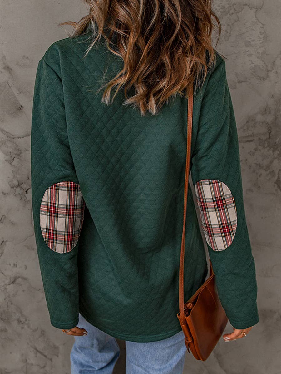 STAND COLLAR SOLID COLOR PLAID HALF-DRAIN HOODIE