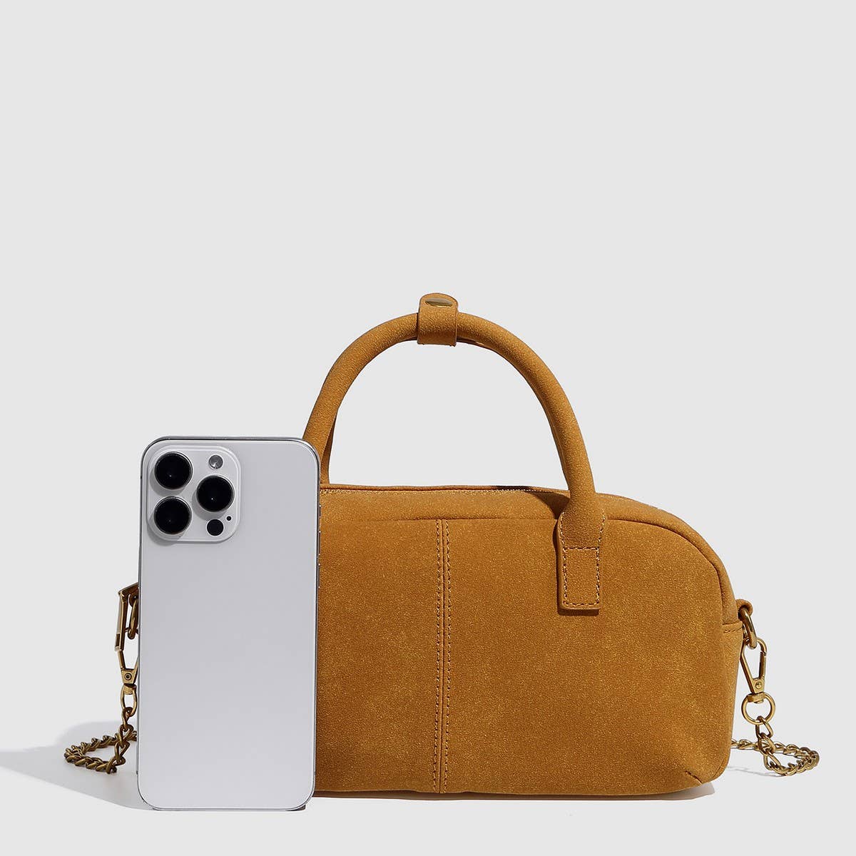 Racing Style Suede Boston Chain Shoulder Bag_CWAB5727