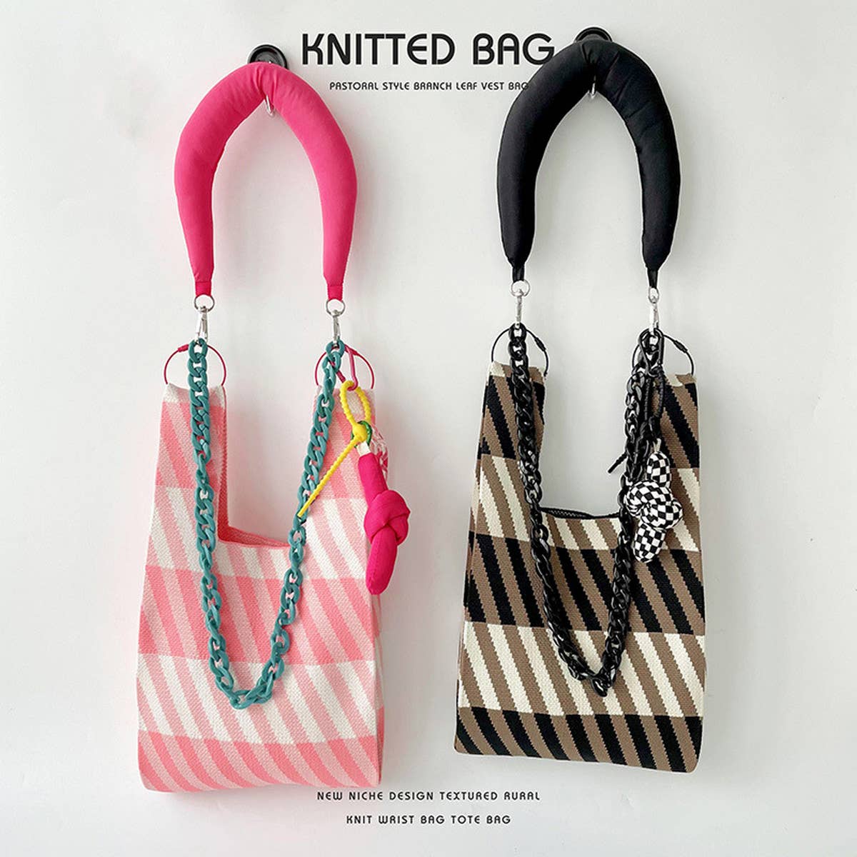 VERSATILE CONTRAST STRIPED KNITTED TOTE BAG_CWAB2392