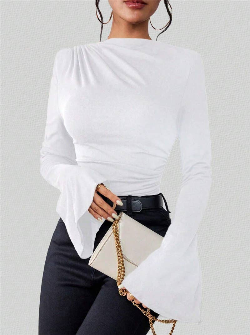 Stylish flared sleeve stand-up collar T-shirt
