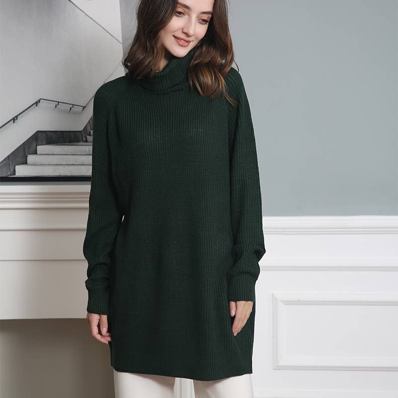 LONG-SLEEVED HIGH-NECK MID-RANGE POCKETS DRESS