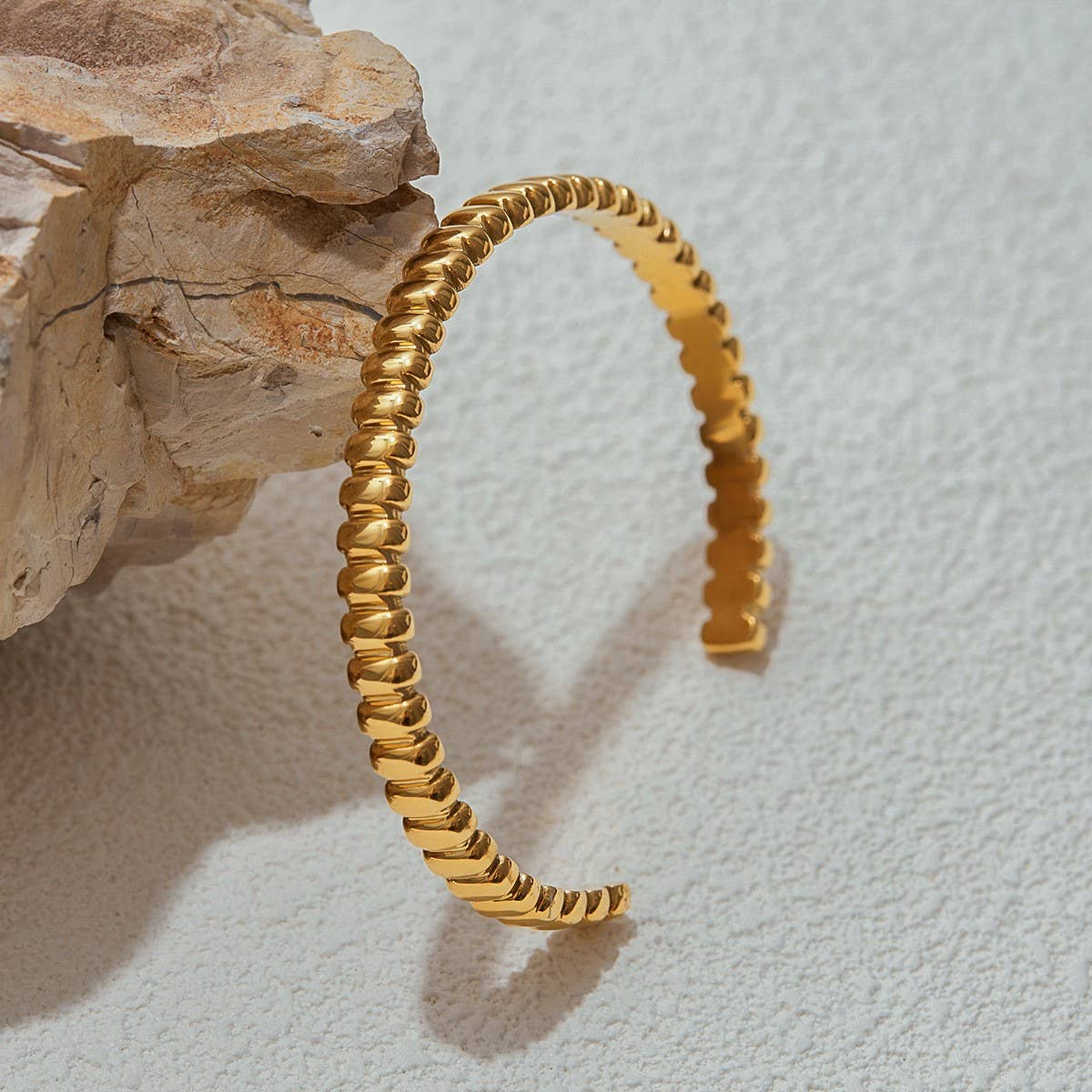 18K Gold Open Bangle, Titanium Steel, No Fade_CWAJE4696