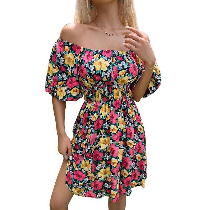 PRINTED SKIRT WITH RUFFLED SHOULDER AND WAIST