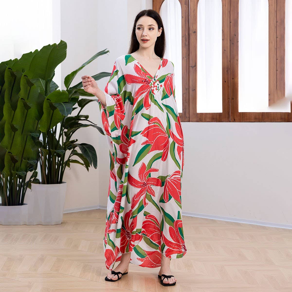 Handwoven Rayon Beach Cover-Up Maxi Caftan