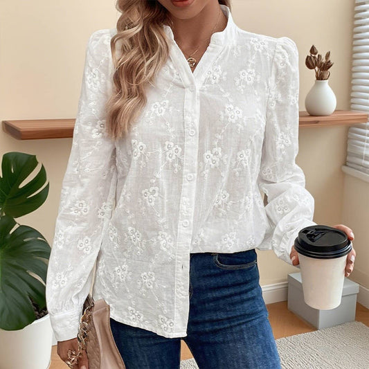 Hollowed-out jacquard semi-transparent shirt