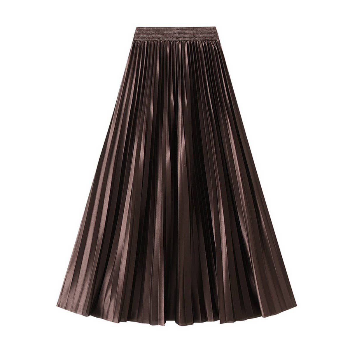 Slimming Shiny High-Waist Pleated Midi Skirt_CWBMS0329