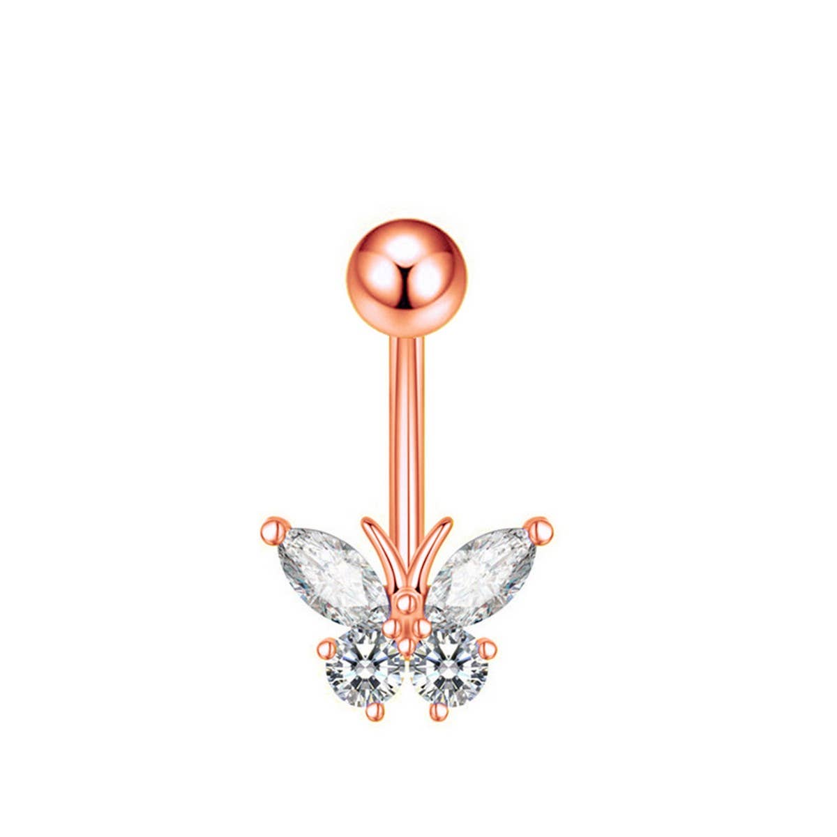 Sexy Pink Butterfly CZ Navel Ring Piercing