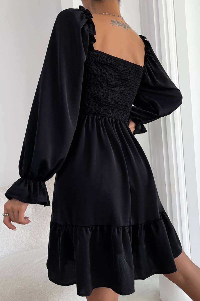 CWDSD6410_SQUARE NECK LONG SLEEVE PEPLUM DRESS SHORT