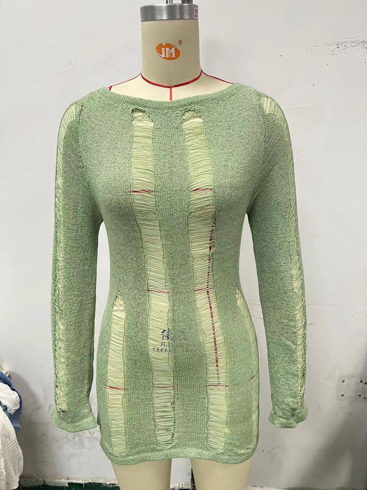 LONG SLEEVE HOLLOWED-OUT HIP WOOL DRESS