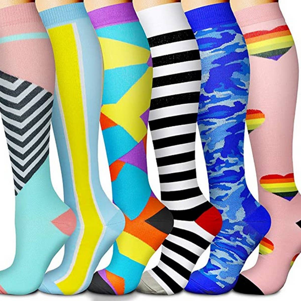 PATTERNED SPORTS LONG COMPRESSION SOCKS SET_CWMS1880