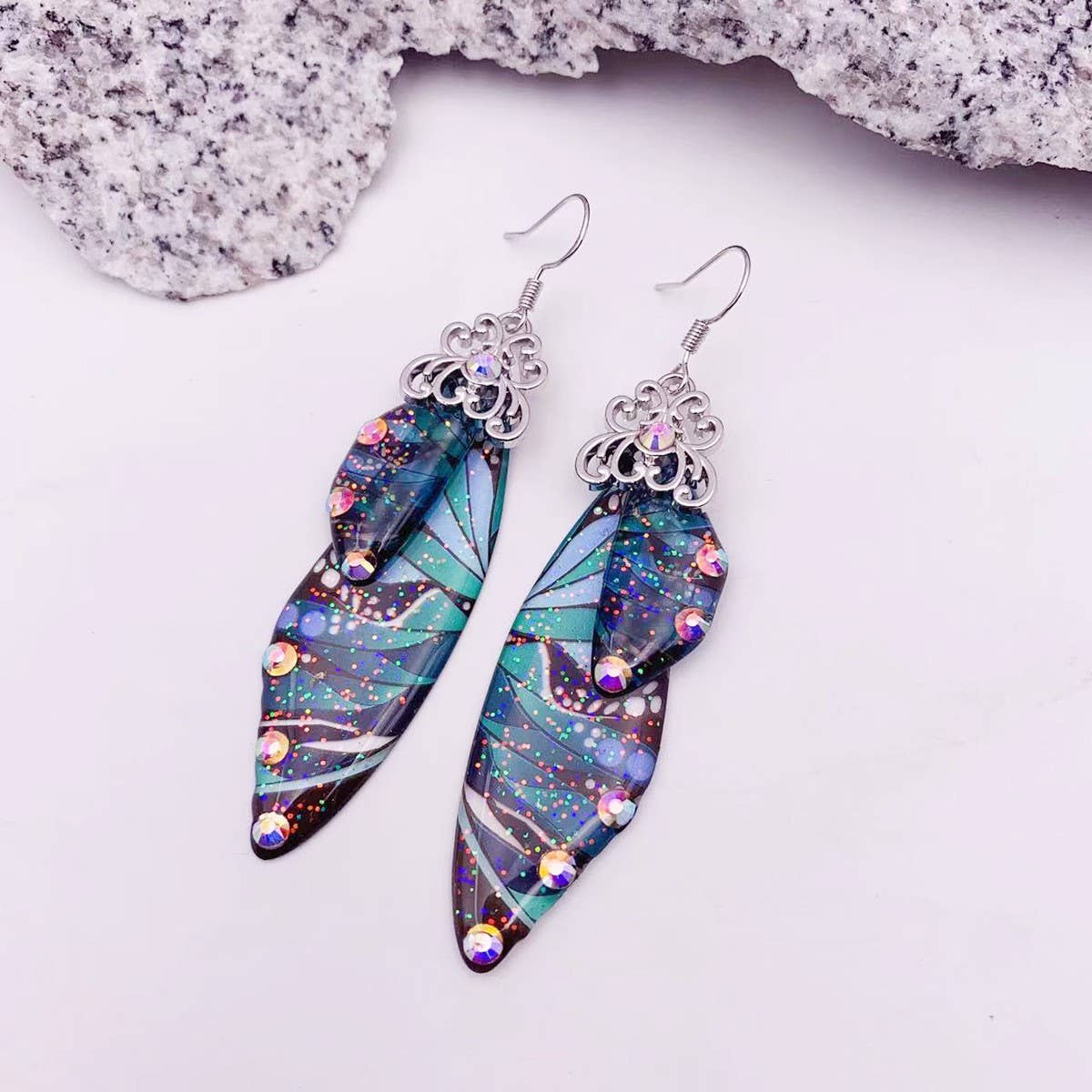 Elegant long earrings with cicada wing wings
