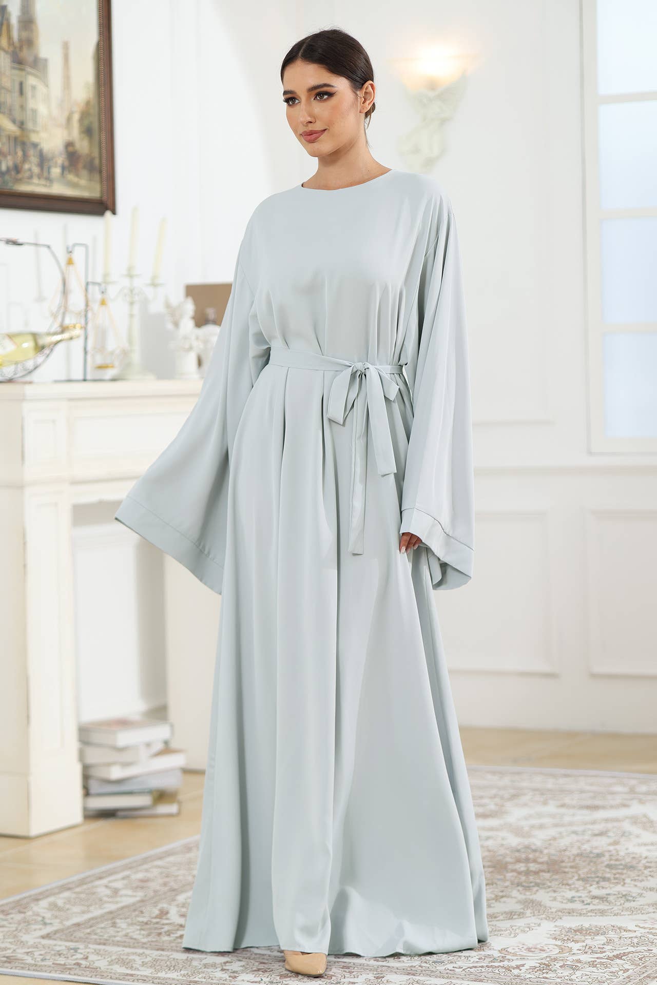 SOLID COLOR SIMPLE ABAYA CASUAL MUSLIM DRESS
