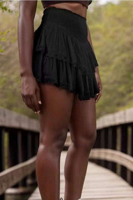 CWBSS0487_HIGH WAIST PLEATED PUFFY LACE MINI SKORT