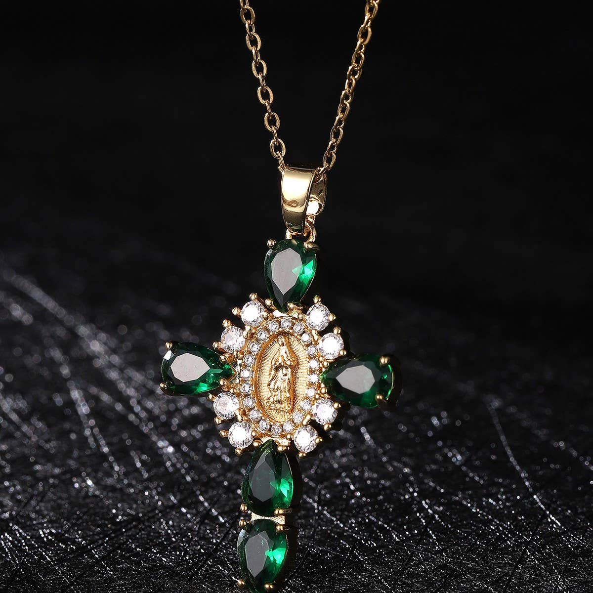 Zirconia Pendant Virgin Mary Cross Necklace_CWMM5867