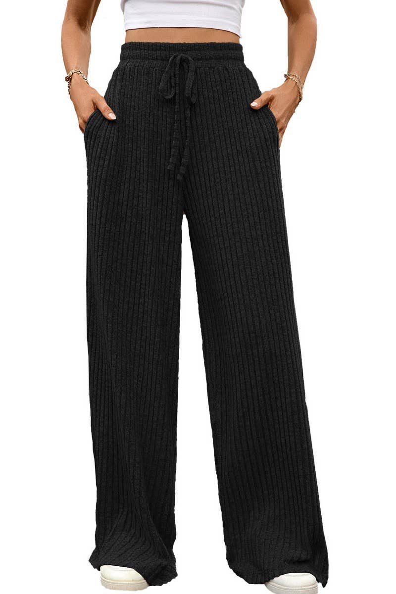 CWBLP01093_SOLID DRAWSTRING RIBBED WIDE LEG PANTS