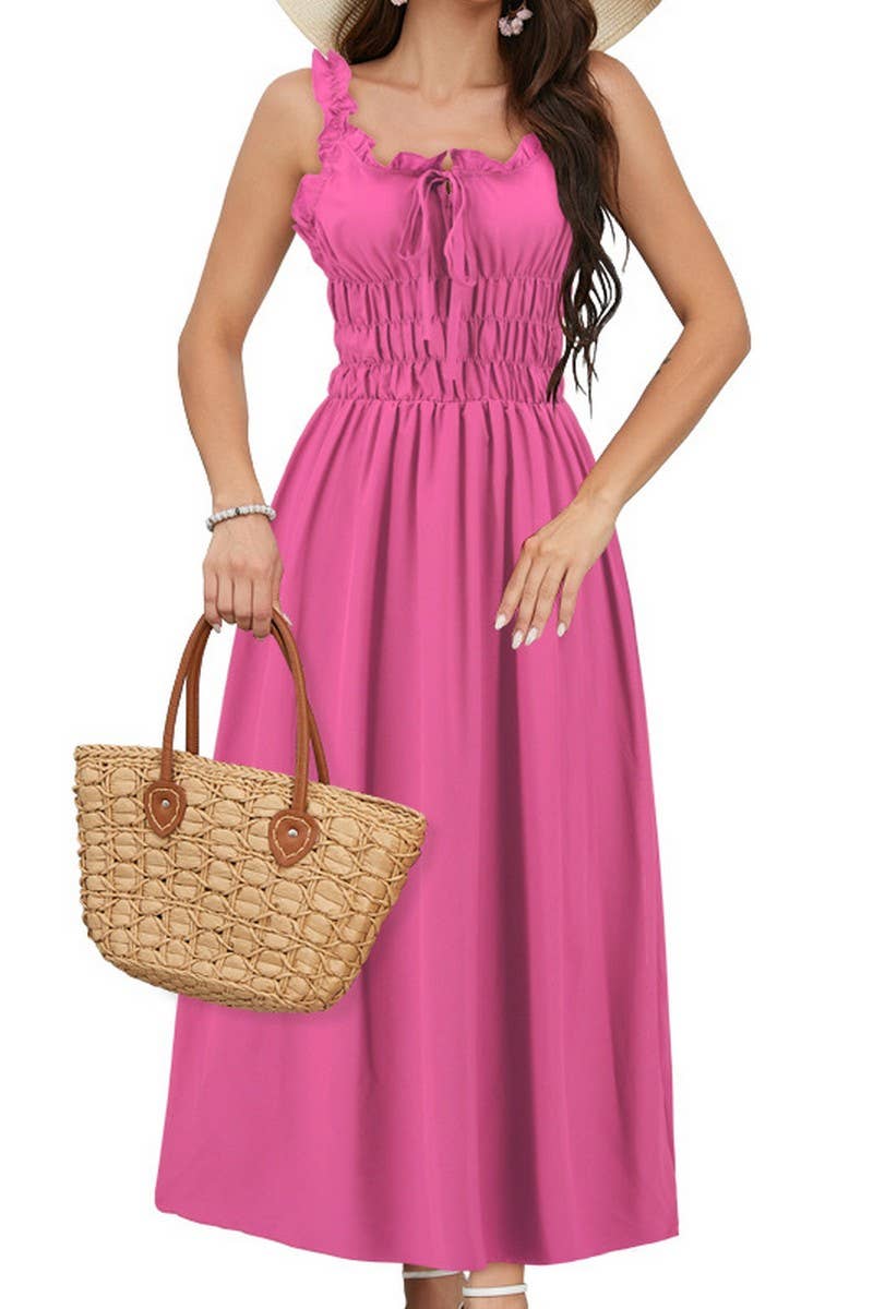 CWDMD6206_CASUAL SOLID COLOR WAIST TIE CAMI MAXI DRESS