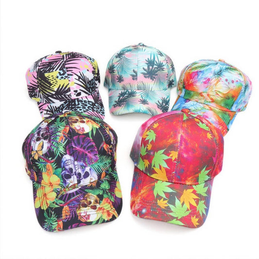 Skull Leaf Print Graffiti Baseball Cap - Sun Hat CWAH1549