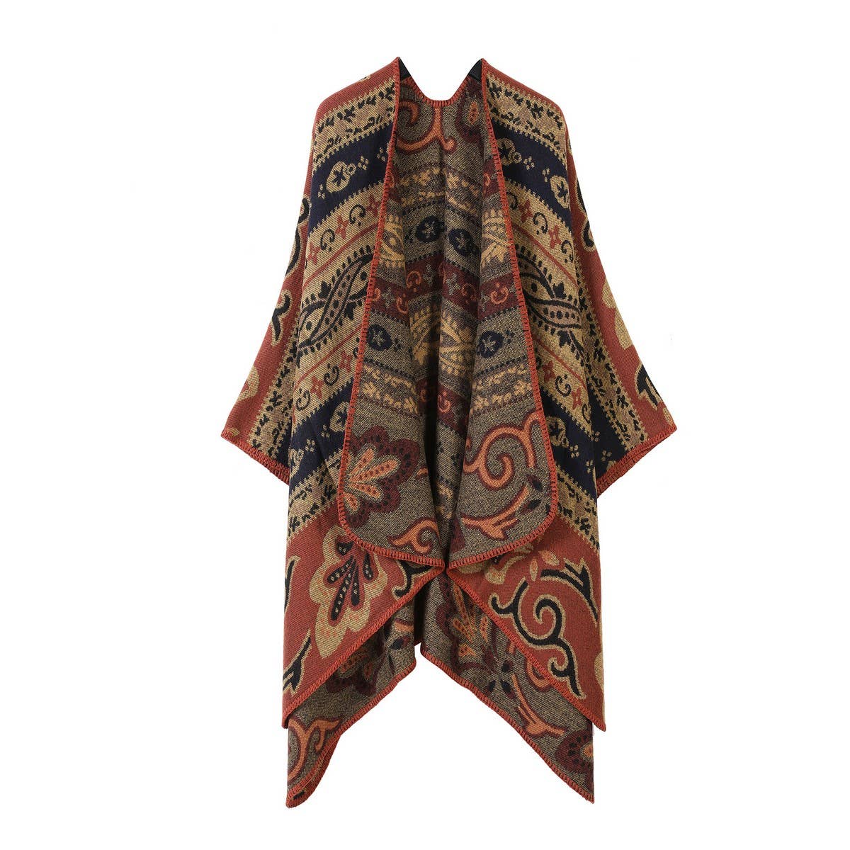 SHAWL FAUX CASHMERE JACQUARD SLIT CAPE SCARF