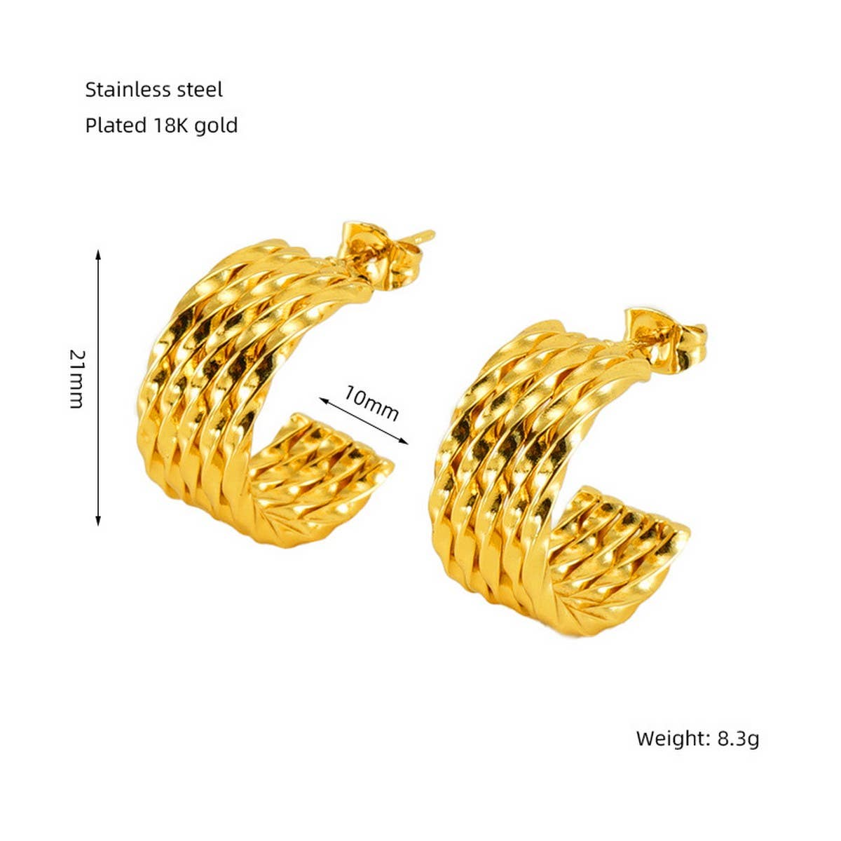 CWAJE1932_C Letter Woven Star Irregular Stud Earrings Gold