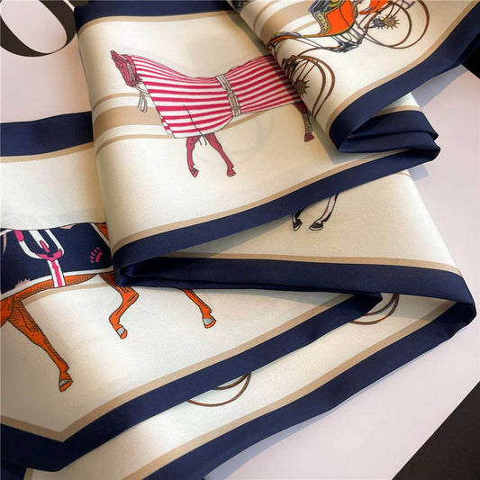 NARROW RIBBON ANGLED PRINTED SILK  HEAD SCARF