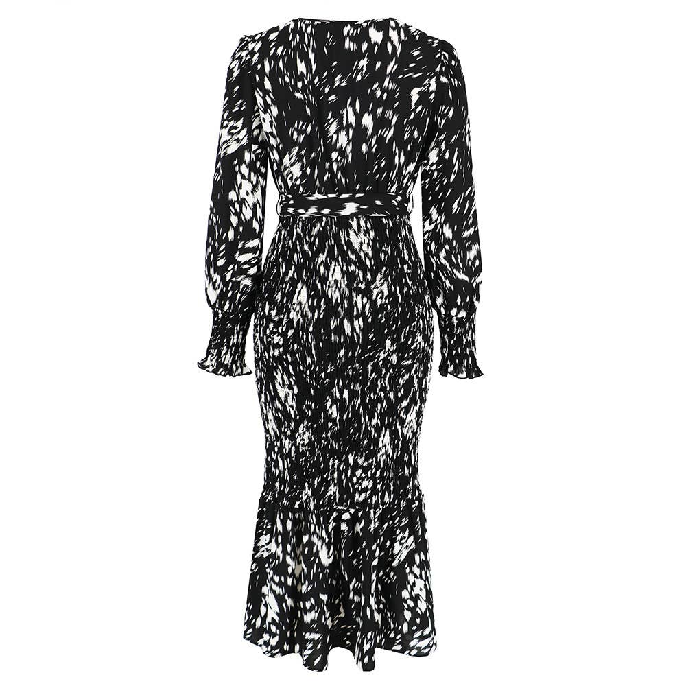 V-Neck Belted Floral Mermaid Maxi Dress