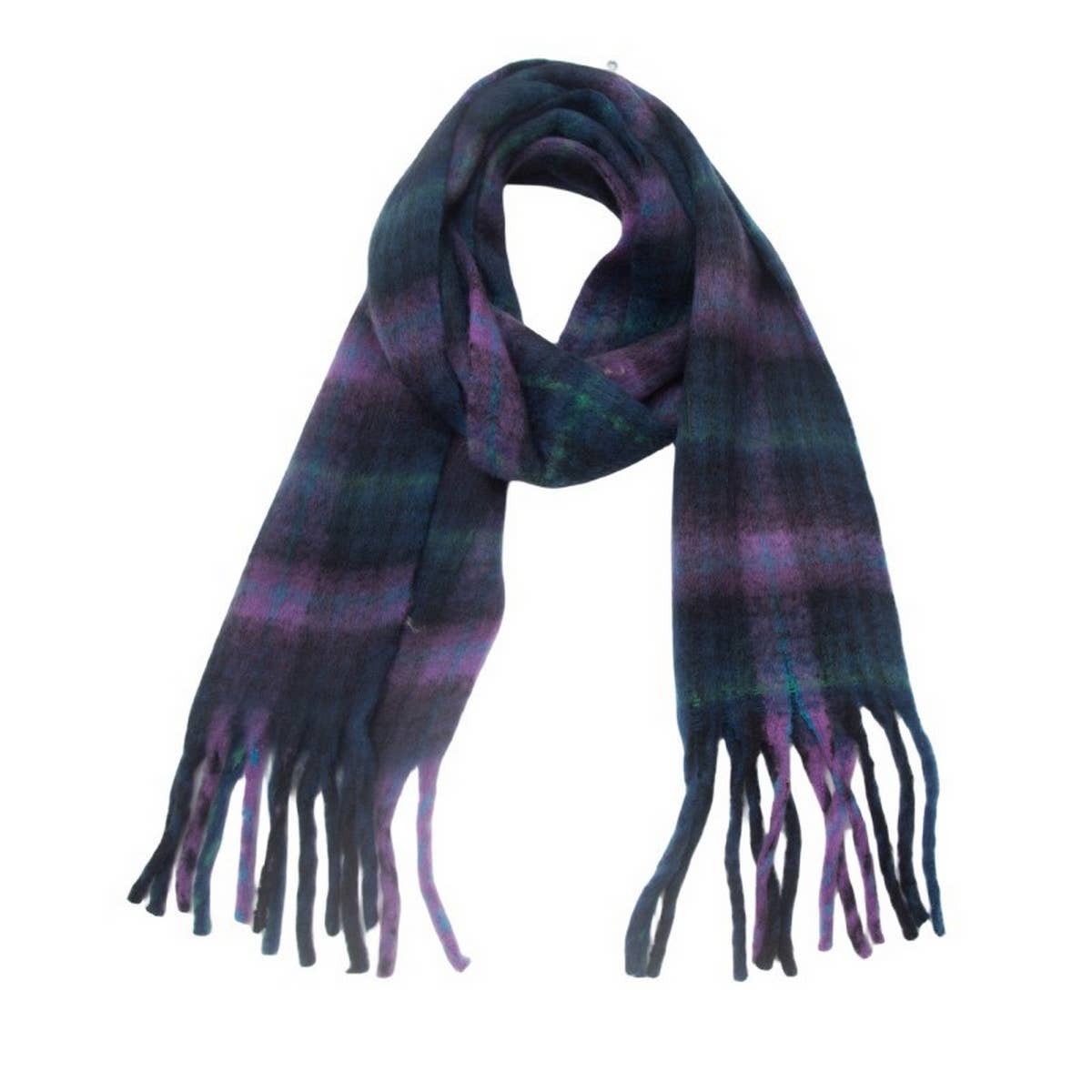 Chunky Circle Yarn Plaid Scarf - Thick Fall/Winter